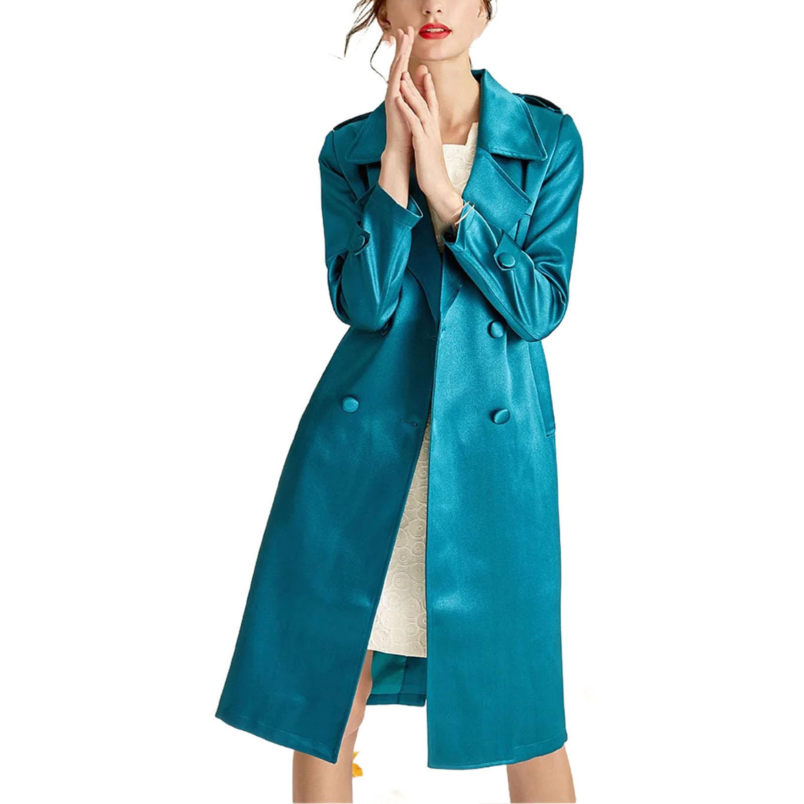 Women Trench Coat Spring Turn Down Collar Double Breasted Mid-Length Windbreaker Fashion Overcoat