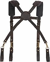 Vista 8 de Tourbon - Cinturón de herramientas de carpintero de cuero con tirantes para hombre, acolchado resistente, arnés de trabajo para electricista, combo