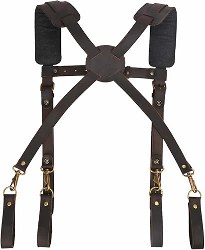 Miniatura 8 de Tourbon - Cinturón de herramientas de carpintero de cuero con tirantes acolchado para electricista