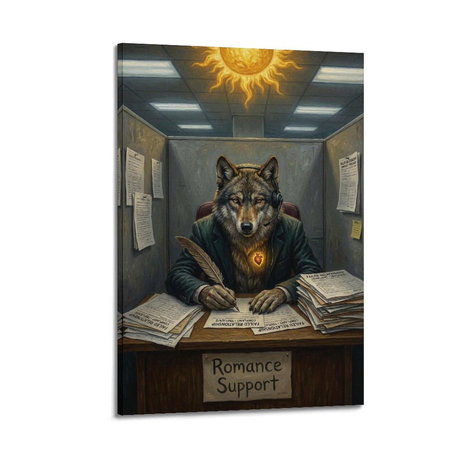 XKUGA Surreal Vintage Animal Poster Wolf Romance Support Satire Modern Decorative Canvas Prints - Ideal Wall Art for Family, Man Cave, Game Room, Boys & Girls Bedroom 20x30inch(50x75cm)
