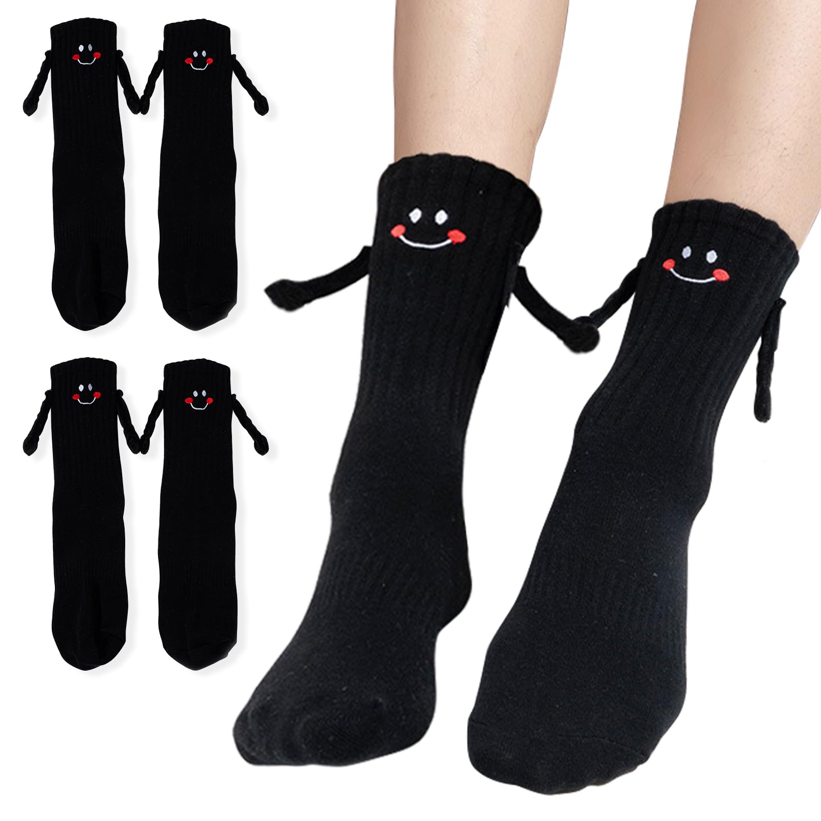 JUGEVI 2 Pairs Magnetic Holding Hands Socks Funny Couple Sock Unique Magnetic Connection Design Gifts for Friend