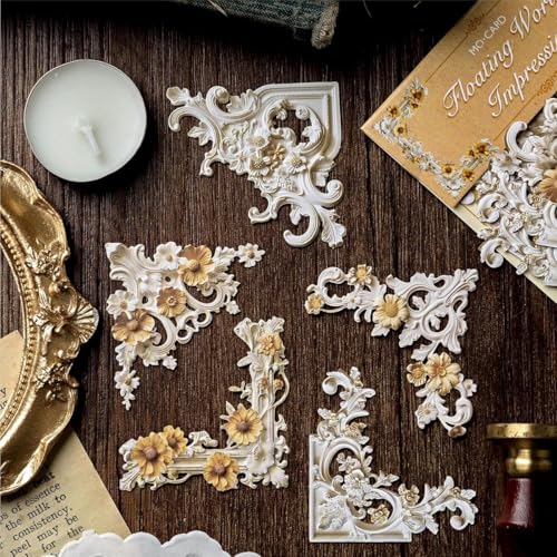Image of HASTHIP 120pcs Frame Scrapbook Paper - 30 Styles Scrapbook Embellishments Corner Frame Hollowing Relief Flowers Vintage Floral Decorative for Junk Journaling, Card Making kit, DIY Crafts Album Decor