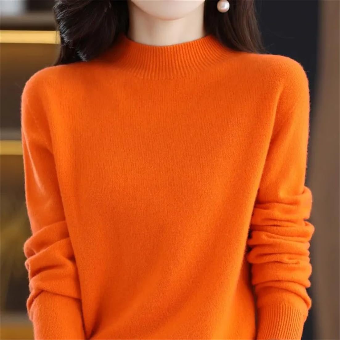 Suéter De Punto De Cachemira De Lana Merino para Mujer Jersey De Manga Larga con Cuello Alto