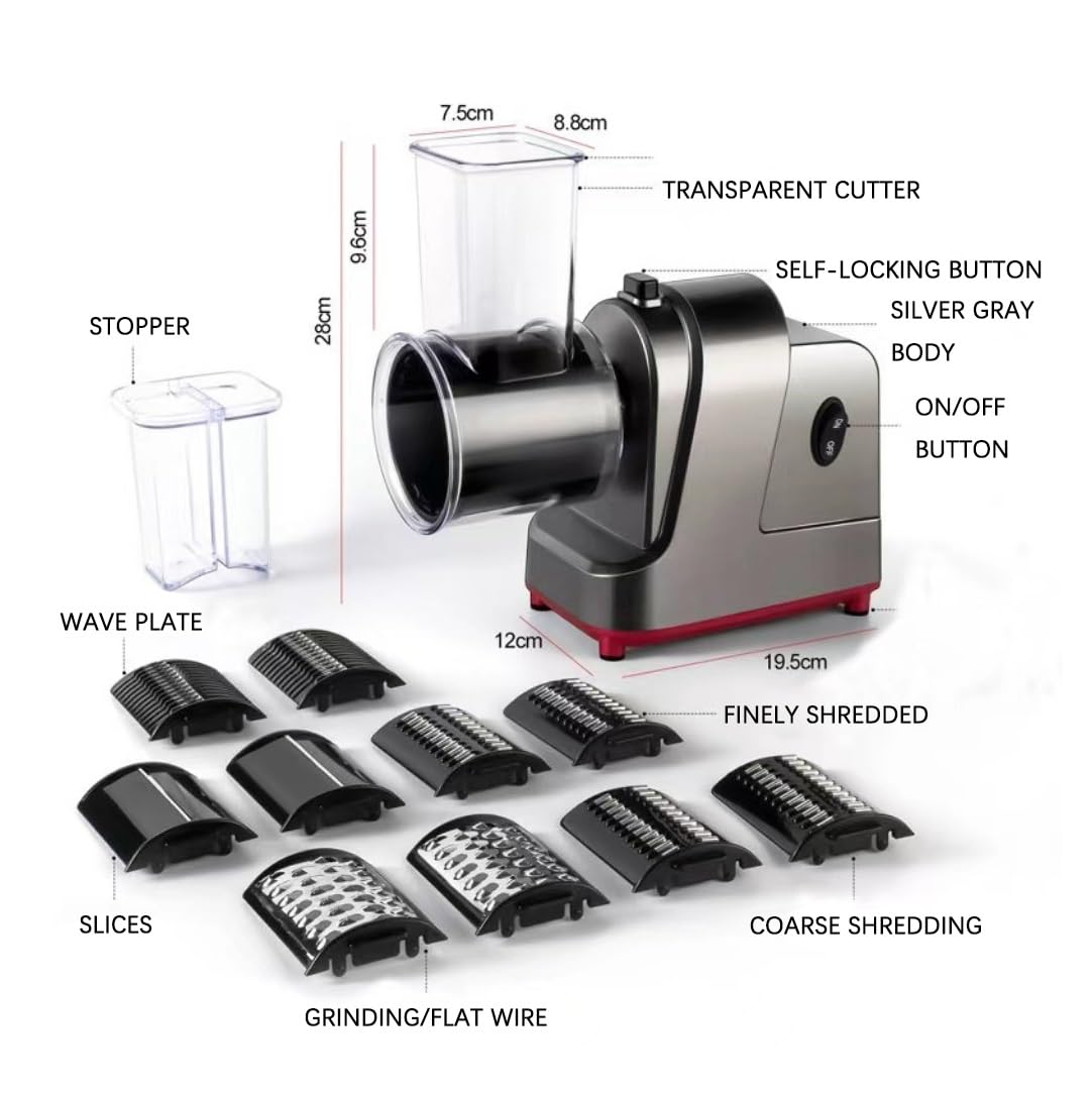 Cortador/Rallador Eléctrico para Queso En Bloque,5 En 1 Rallador Eléctrico Profesional para Verduras,Preparador Ensaladas,Zanahoria Rallada,Calabacín