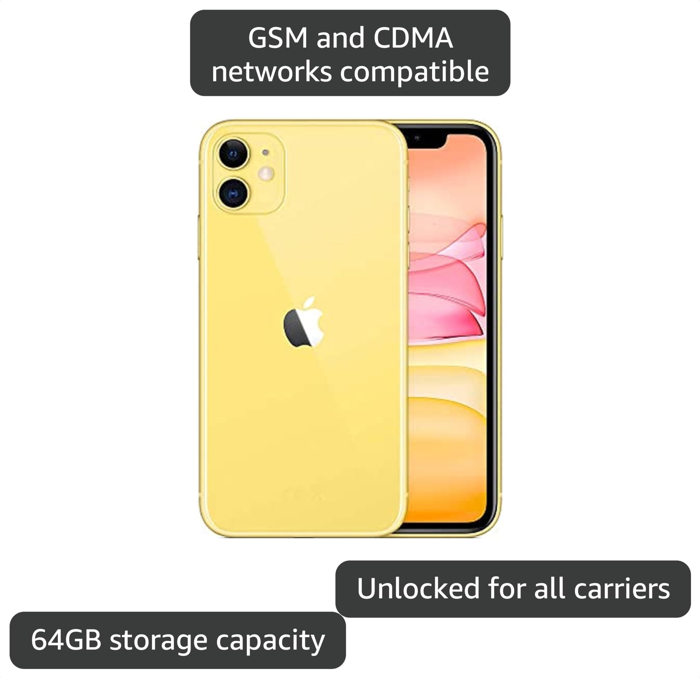 Amazon.com: Apple iPhone 11, 256GB, Yellow - Unlocked (Renewed
