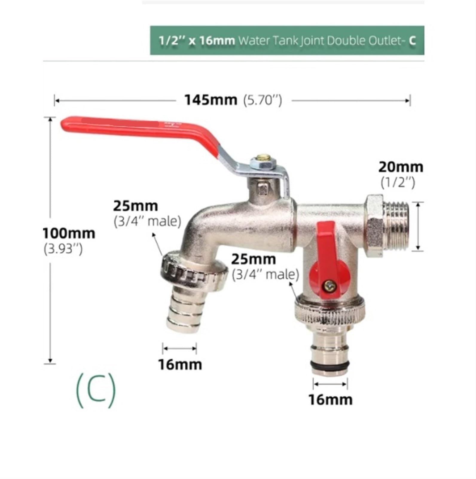 Conector divisor de grifo de jardín de latón de 2 vías, adaptador de grifo de riego para manguera exterior y accesorio de repuesto para tanque de agua, válvula duradera (1 unidad)