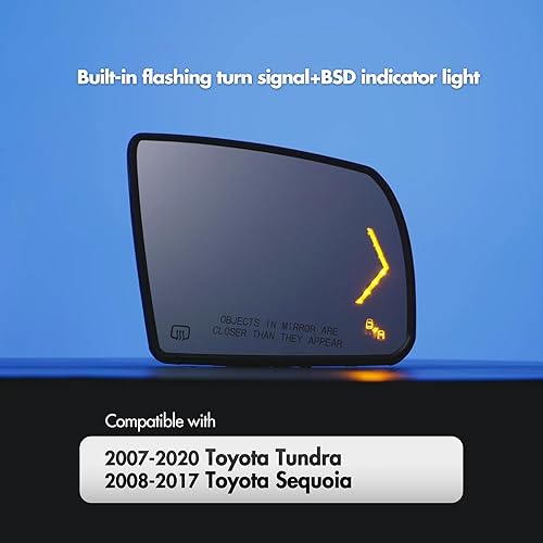 Miniatura 2 de SNEMEEY Passenger Side Mirror Replacement for 2011-2017 Tundra Tow Mirrors, 2011-2016 Toyota Sequoia, Right Side Door Mirror Glass Power Heated with