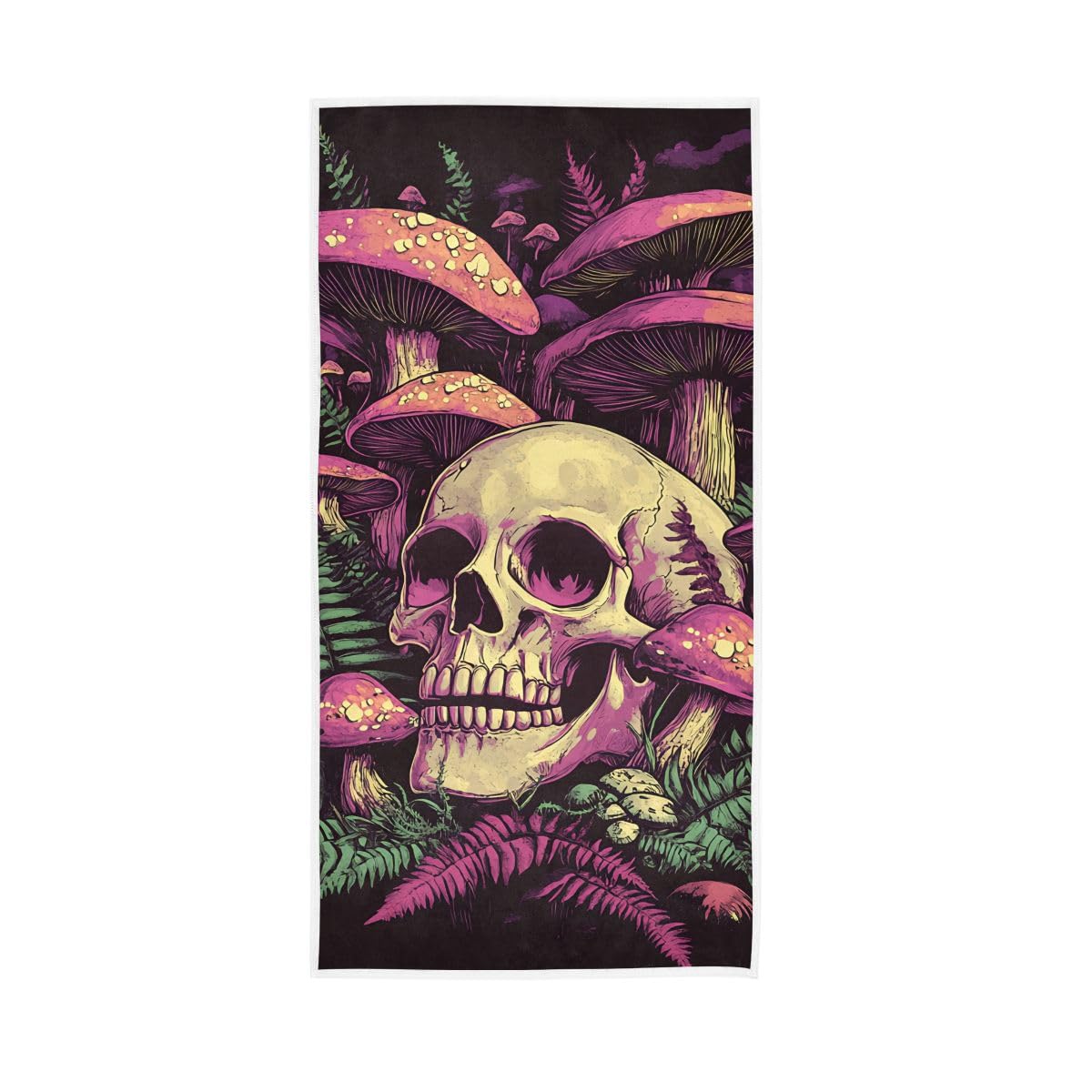 LSRCPD Skull and Purple Mushroom Hand Towel, Decorative Hand Towels for Bathroom 15 x 30 Inches
