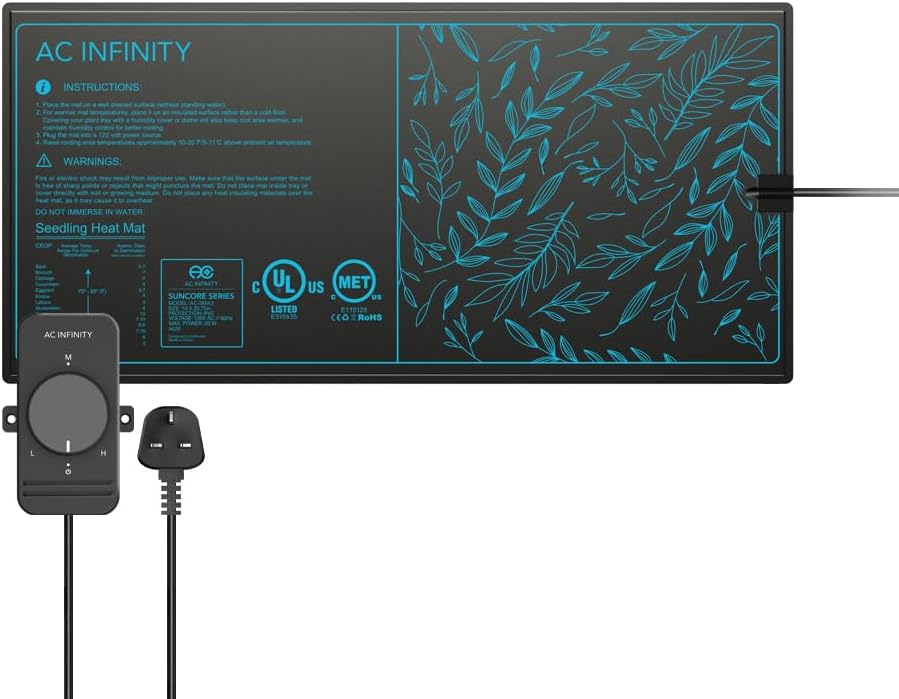 SUNCORE S3, Waterproof Seedling Mat with Heat Controller 25x50cm, UL & MET Certified Heating Pad, for Indoor Gardening, Hydroponics, Germination, Cloning, 10" x 20.75"