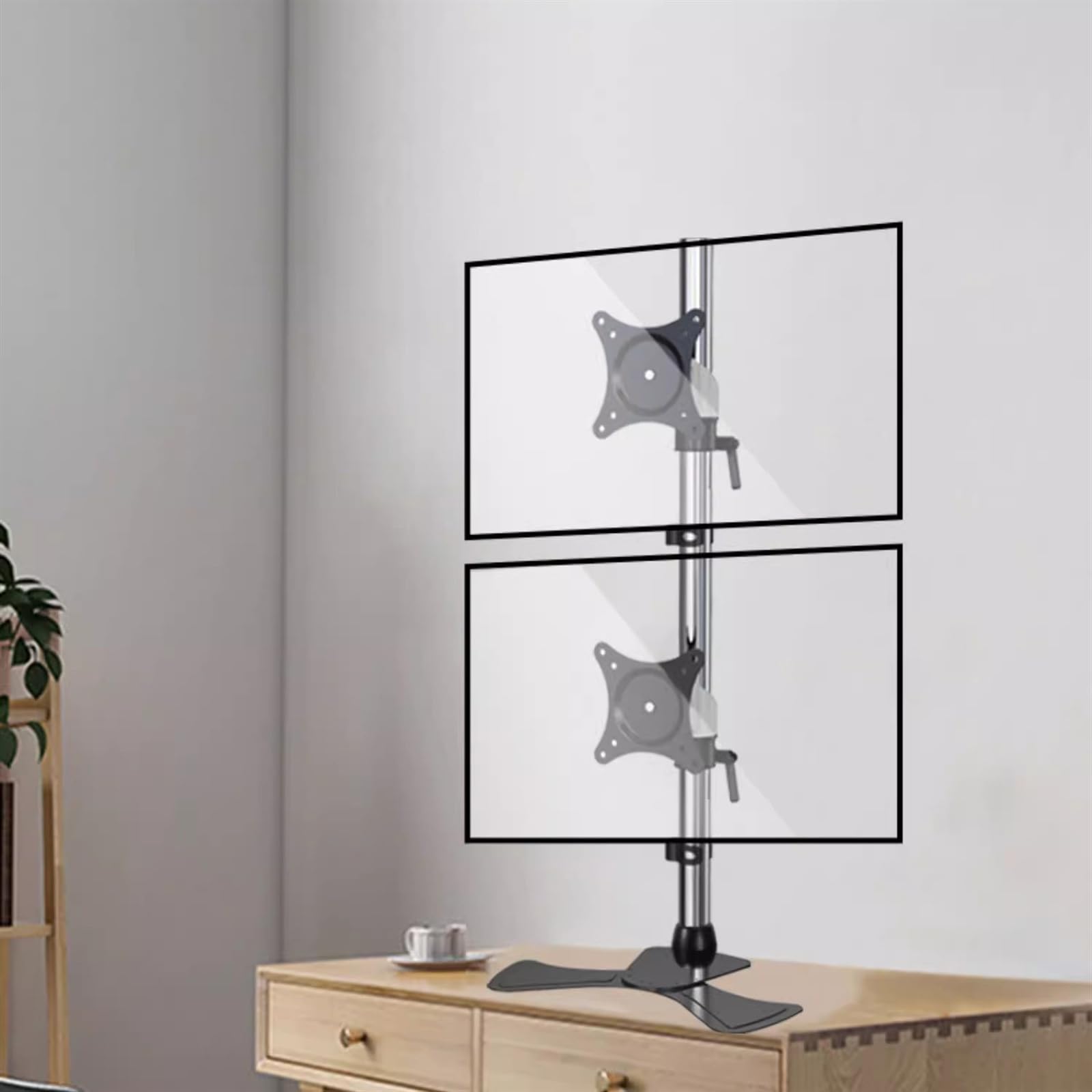 Supporto Doppio Monitor per scrivania, Montaggio Verticale dello Schermo dello Stack Si Adatta a 17-27 Pollici Display Fino a 17,6 lbs ciascuno, Altezza ergonomica Regolabile Riser con Tilt Girevole,