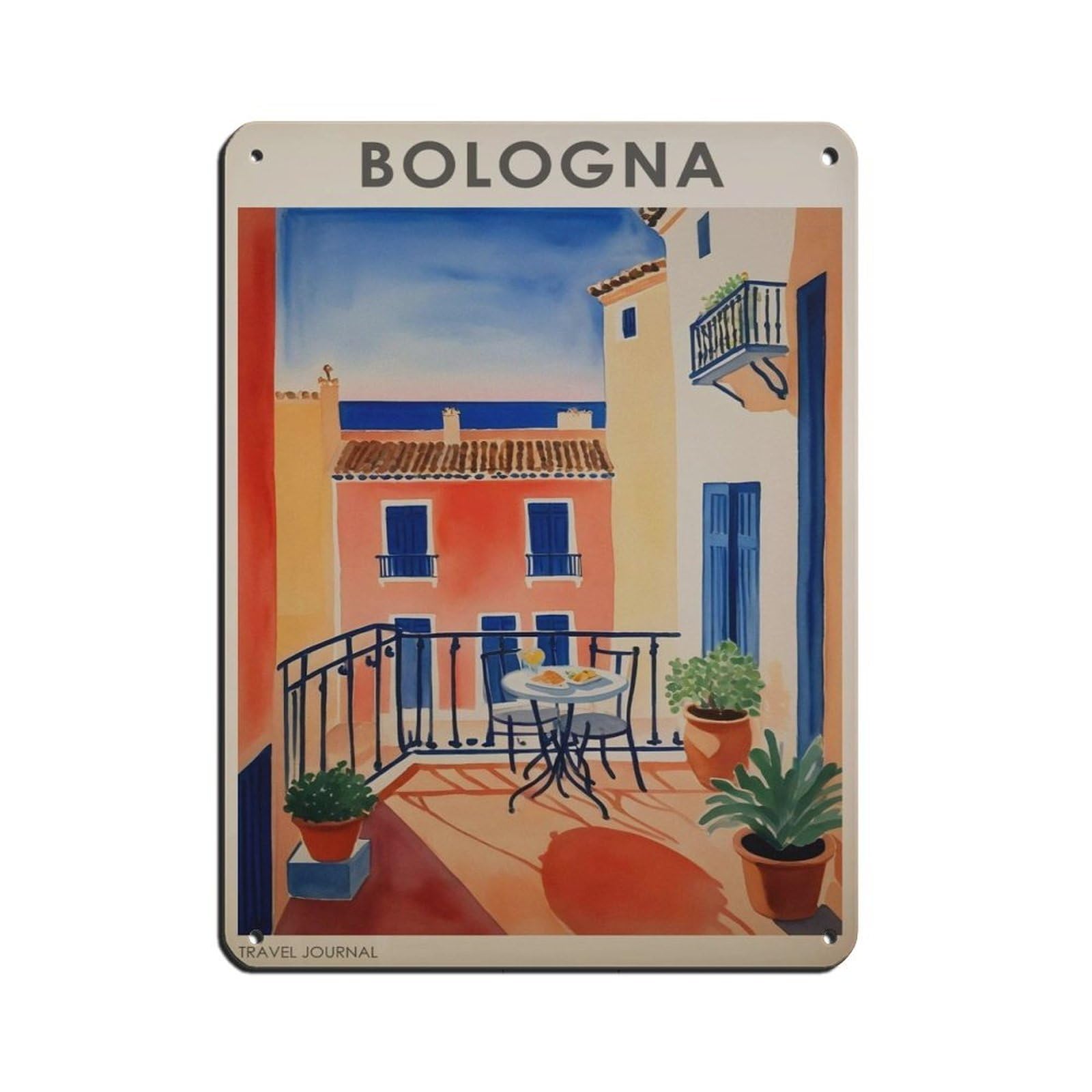 Bologna Travel, Italy Poster Retro Poster Metal Tin Sign Chic Art Retro Iron Painting Bar People Cave Cafe Family Garage Poster Wall Decoration 12x16inch(30x40cm)