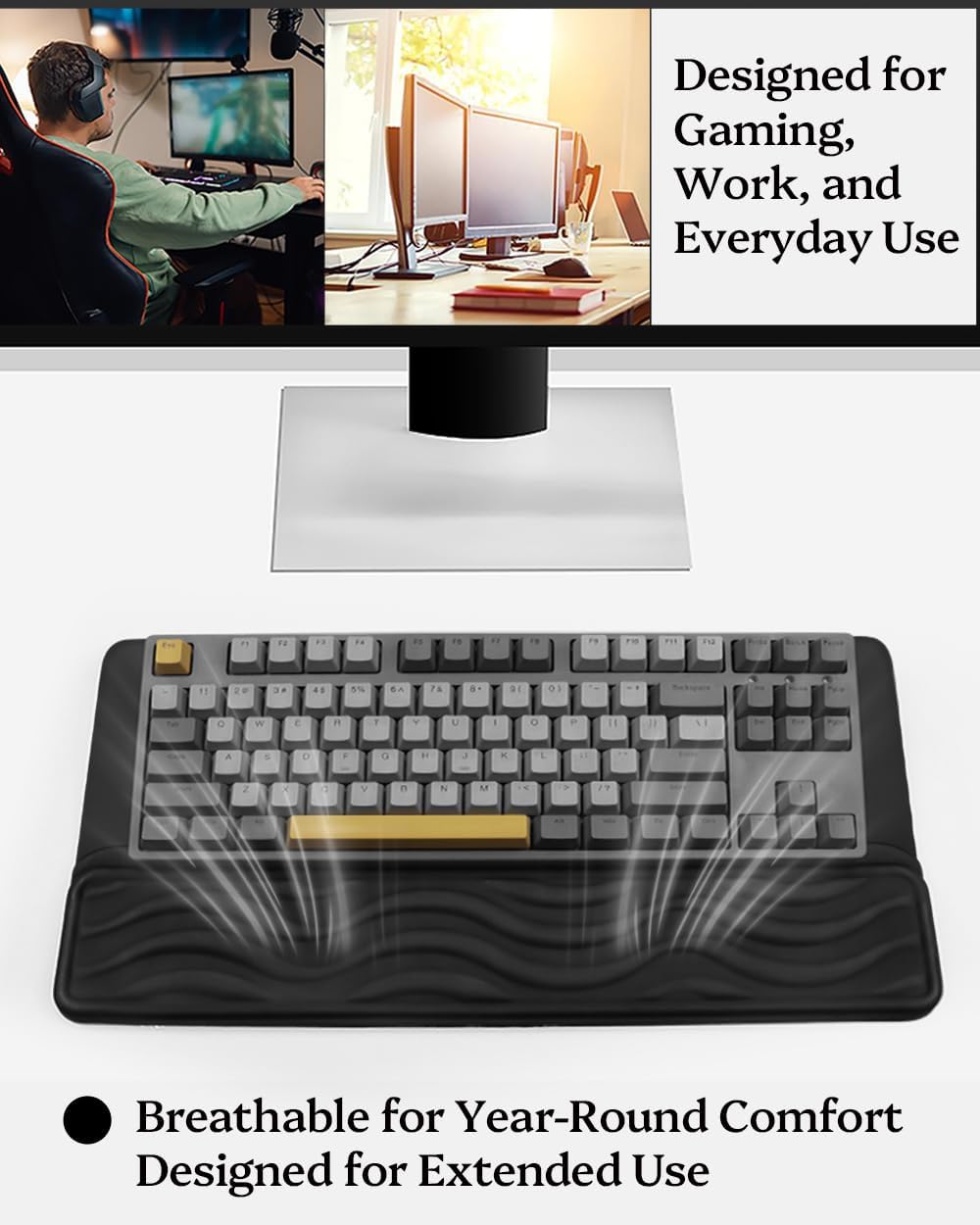 Wrist Rest for Computer Keyboard, 2 in 1 Keyboard Wrist Support Pad, Memory Foam Keyboard Riser Holder Lift Tray with Wrist Pad for Easy Typing for Office Desk, Home, School (150-Black)