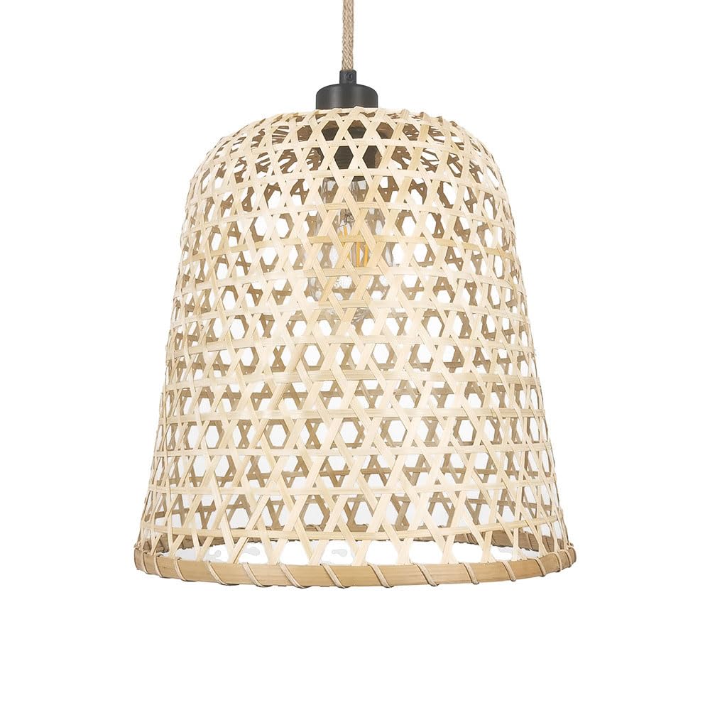 Lampe à suspension en bambou E27 lustre rétro bohème pour îlot cuisine