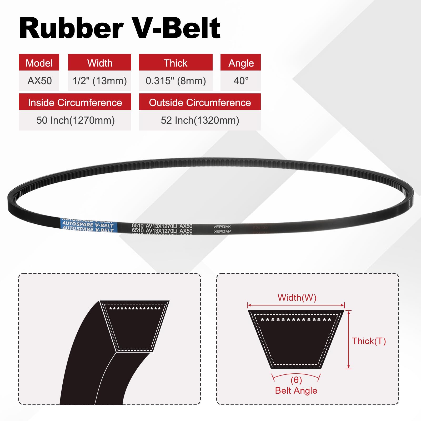 AX50 Belt, Raw Edge Cogged Industrial Rubber EPDM V-Belt, Pack of 2 — Amazon image 2