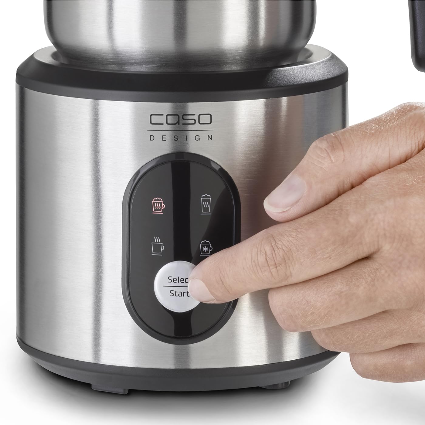 CASO Crema & Choco Inox, Montalatte per latte vaccino e latte vegetale, Schiuma di latte fredda, Contenitore in acciaio inox di alta qualità con manico isolante termico