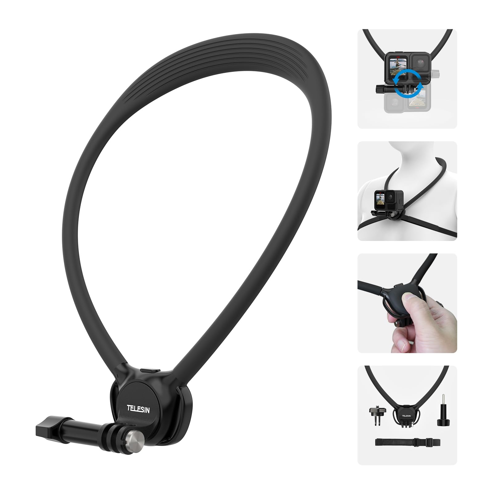TELESIN Se 2.0 Neck Mount with Air Cushion, Adjustable Chest Strap Chest Mount, Hand Free POV Video Vlog Neck Holder for GoPro Hero 13 12 11 10 9 Insta360 X3 X4 Ace Pro DJI Action 3 4 5 Pro Neck Mount Se 2.0