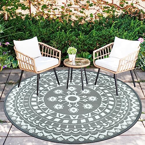 Capslpad Runde Außenterrasse Teppich ∅150cm Wende Picknickmatte Wasserdichter...