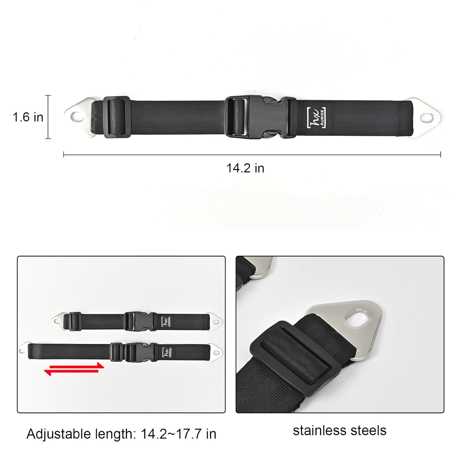 HX AURIZE Universal Trash Can Lid Lock Strap for Round & Square Bins - Sturdy Outdoor Garbage Lock - Raccoon, Dog & Small Animal Stopper - Secure Bolt-On Design (Drilling Required) Black 4 Pack