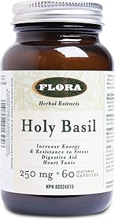 Flora - Holy Basil 250 mg - Referred to as “Nature’s Elixir of Life” – Holy Basil, also known as tulsi, is the most sacred herb in Indian culture - 60 Vegetarian Capsules