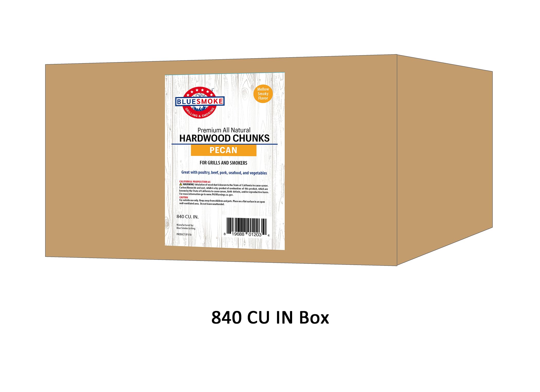 Blue Smoke Grilling All Natural Pecan Wood Chunks - 840 Cu. in. Pecan Wood Chunks for BBQ Grilling and Barbecue Smoking, Brown, BSG_PE840CUIN