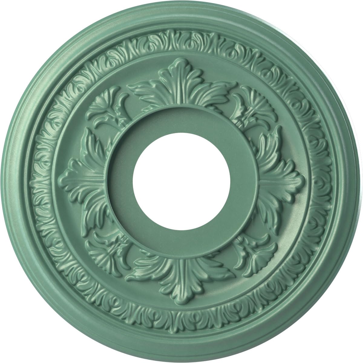 Ekena Millwork CMP13BAFSM Baltimore Thermoformed PVC Ceiling Medallion (Fits Canopies up to 5 1/4"), 13"OD x 3 1/2"ID x 3/4"P, Universal Pearl Metallic Sea Mist