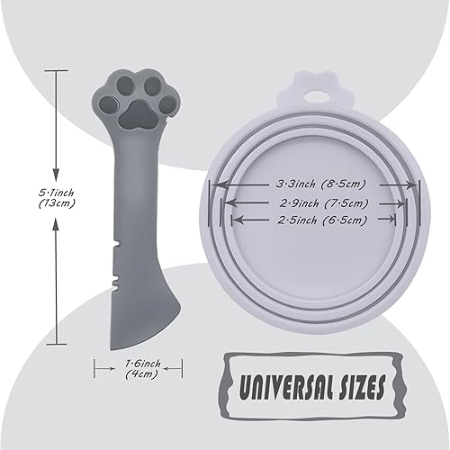 Miniatura 6 de Cuchara para latas de comida para mascotas y 3 fundas para latas, espátula con forma de pata para gatos, tapas universales de silicona sin BPA para