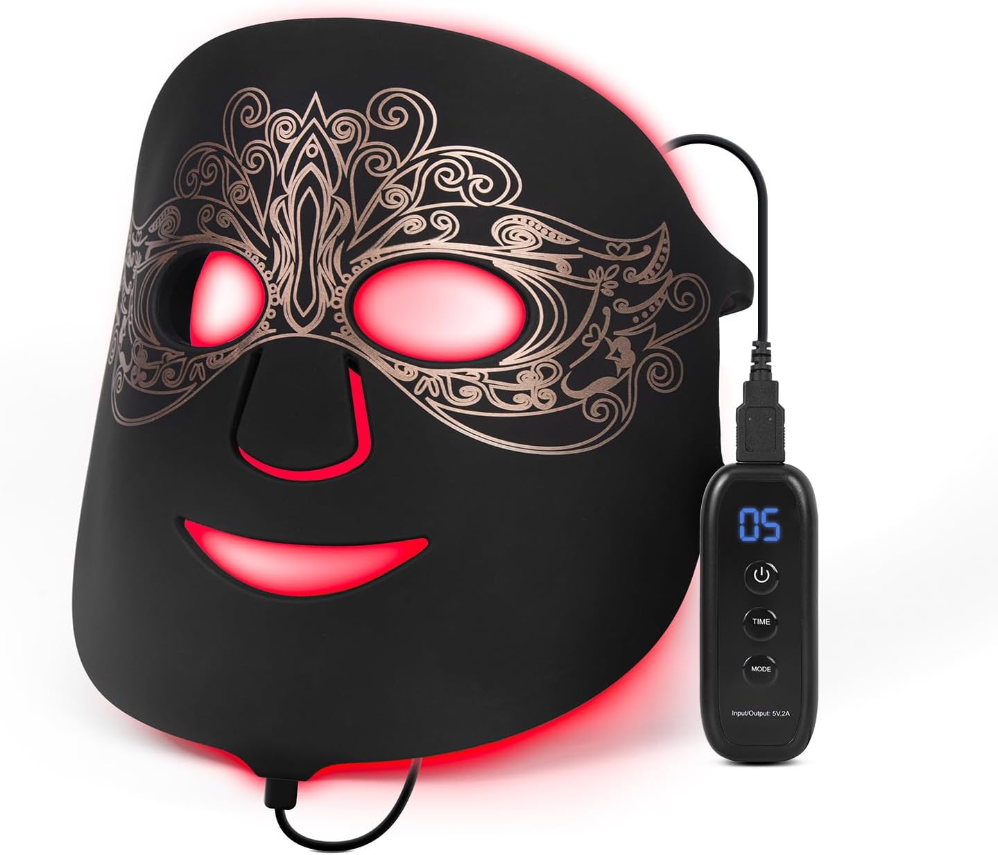 LED Therapy mask for Face, 4 Wavelength Color LED Face Mask, Portable Infrared Red Light Facial Mask with Remote and Timing for Skin Care at Home Travel, Gift Box Package, Black