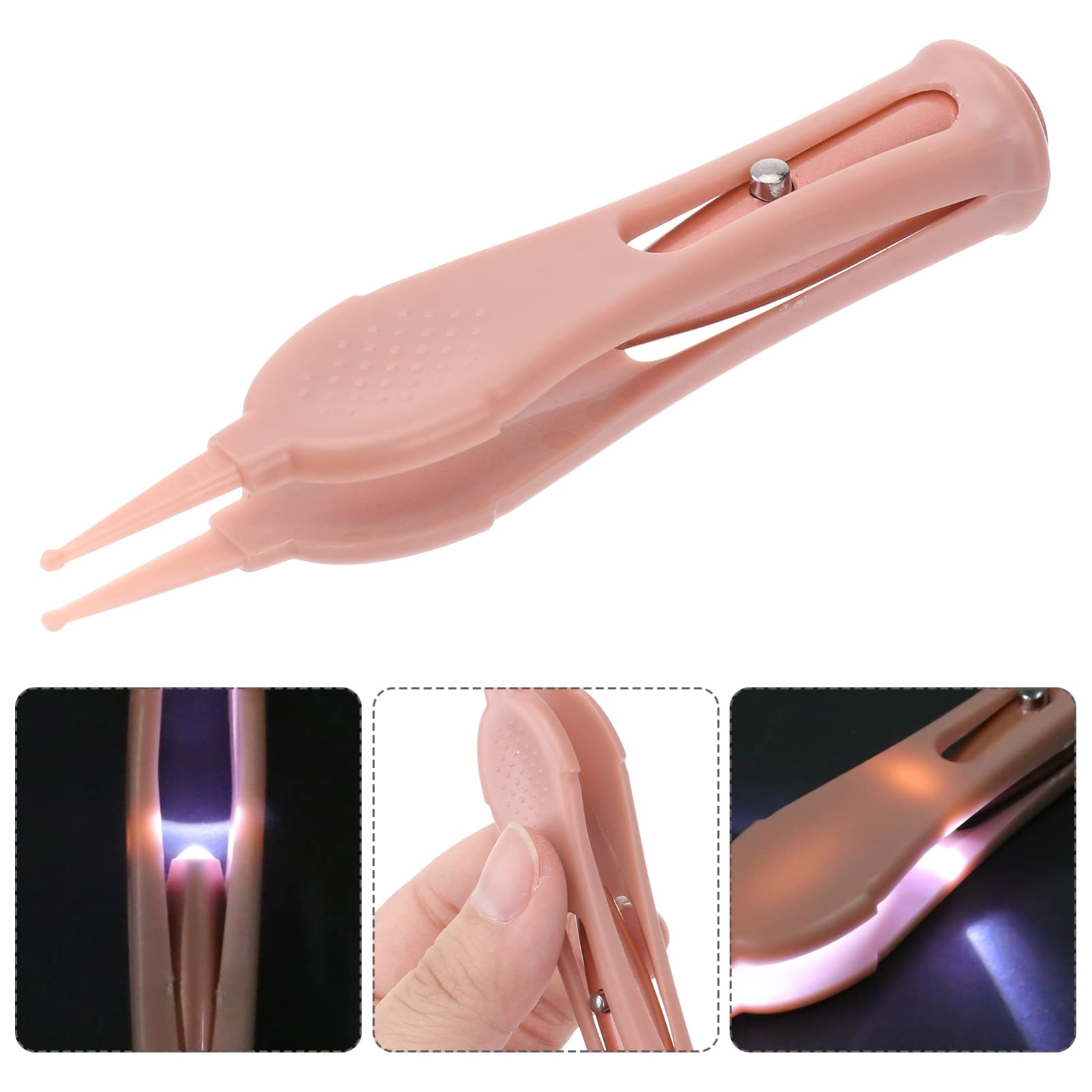 NOLITOY Pince à Épiler pour Bébé Éclairage Led, Acier Inoxydable et Silicone, Poignée Antidérapante, Nettoyage Nez, Oreilles, Nombril, Yeux, Usage Infantile, Pince de Nettoyage Rose