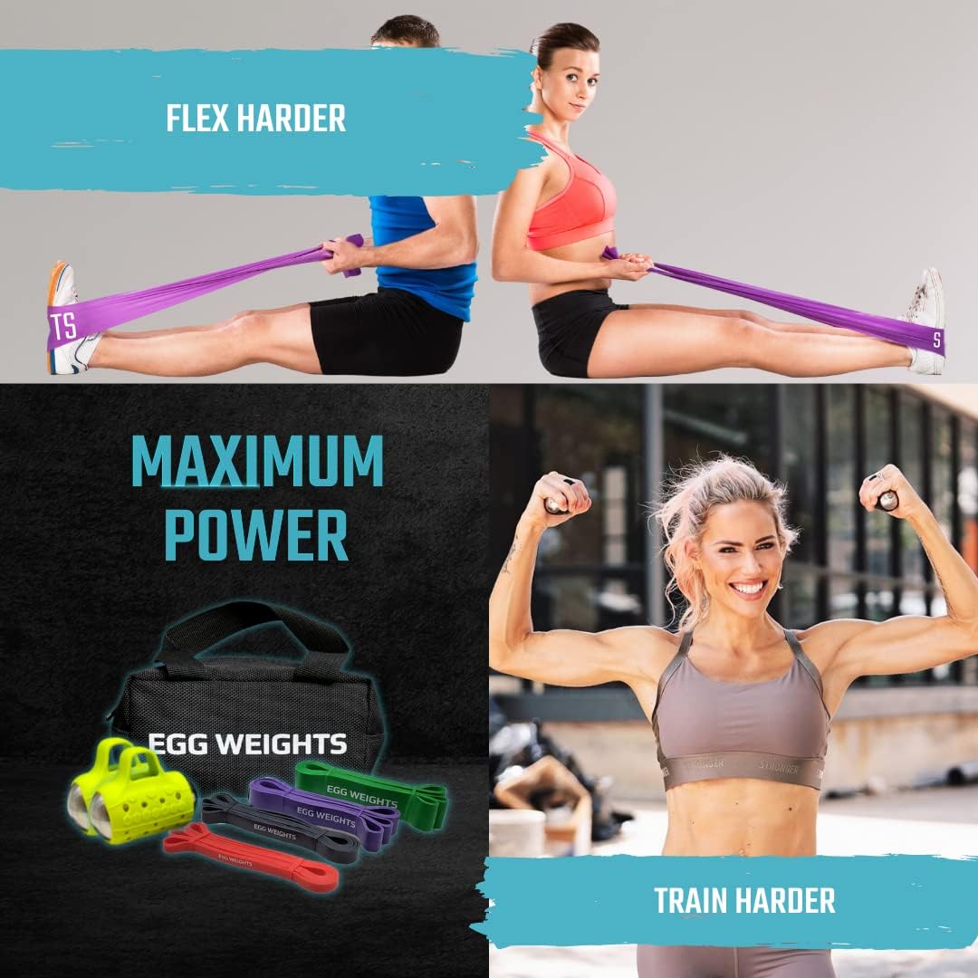 Egg Weights Cardio Max 3.0 lb Hand Dumbbell Set of 2 (1.5 lb Each Egg Weight) + Latex Resistance Bands Bundle for Fitness, Workout, Shadowboxing, Yoga, and More for Men and Women