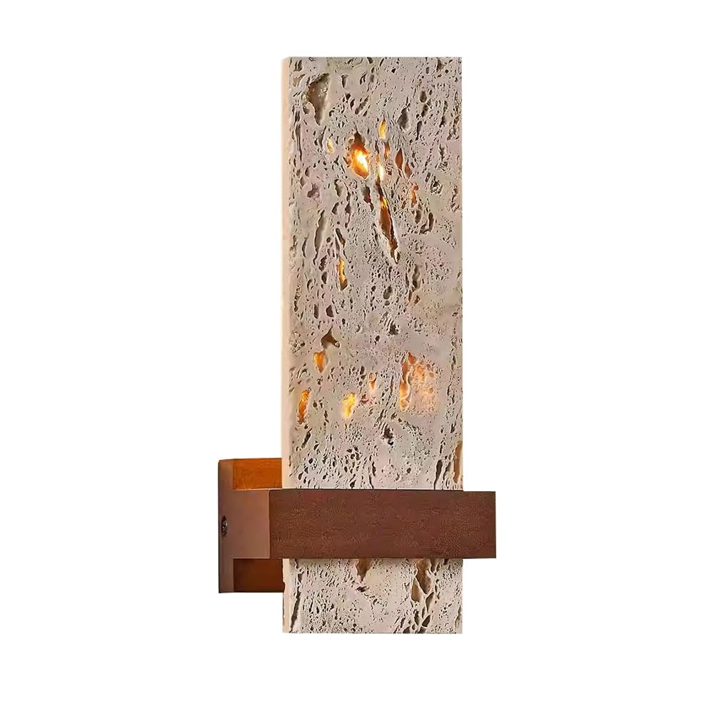 HUAYUSEDF 11in Square Yellow Travertine Wall Sconce, Medieval Style Light, Hard Wiring Connection Interior Lamp, Entrance Staircase Bedroom Decorative Lighting Fixtures