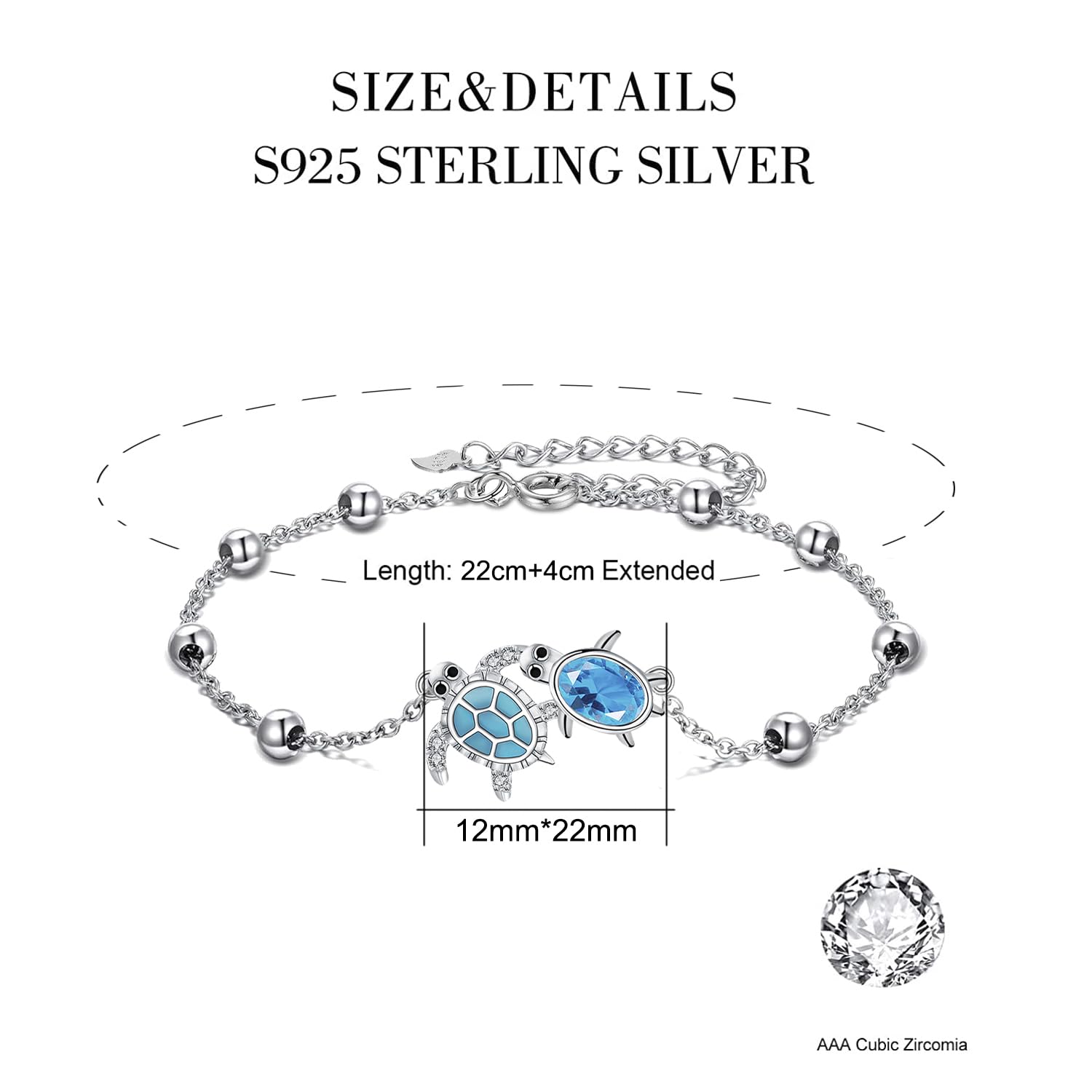 Bracelet de Cheville en Argent Sterling 925 Bracelet de Cheville Été Pieds Nus Fête Sur la Plage Chaînes de Cheville - Chaîne Réglable 22+4 cm - Cadeau pour Maman/Mère Femme Fille