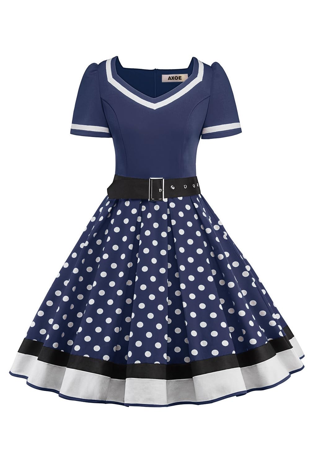 AXOE Damen 50er Jahre Kleider Rockabilly Vintage Festliches mit Abnehmbarer Gürtel A Linie
