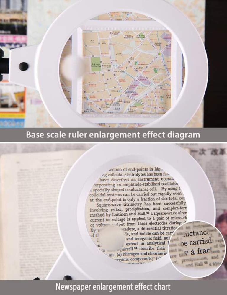 Lampada con ingrandimento a LED, Lente d'Ingrandimento Pieghevole a Mani libere 1,5 X 5X e Lampada da Tavolo e da scrivania Lente d'Ingrandimento illuminata dimmerabile Regolabile