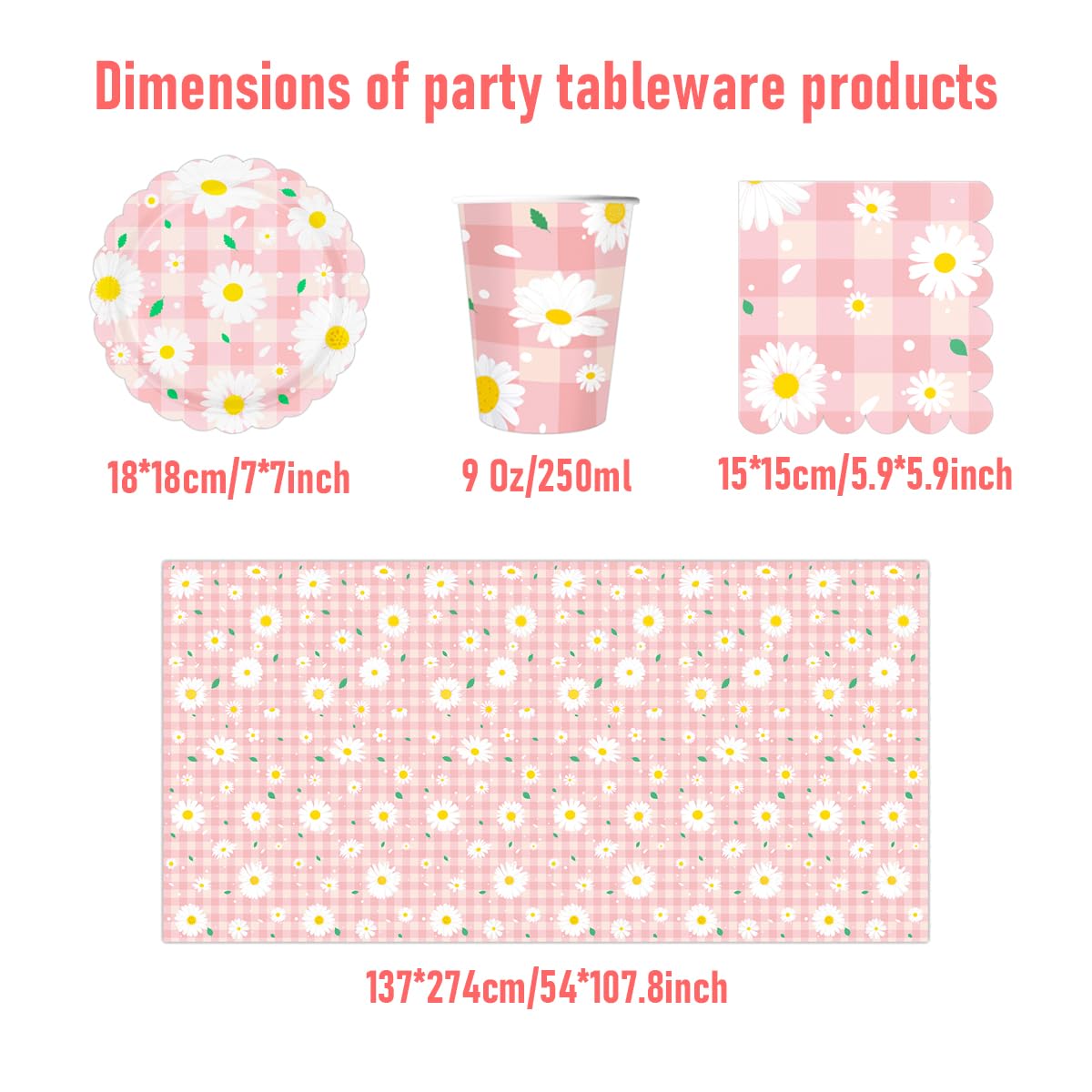 margherita Stoviglie per feste, 61 pezzi Crisantemo rosa Stoviglie per compleanni per bambini, Tema floreale Set di piatti di carta per feste, Compresi bicchieri, tovaglioli e tovaglie