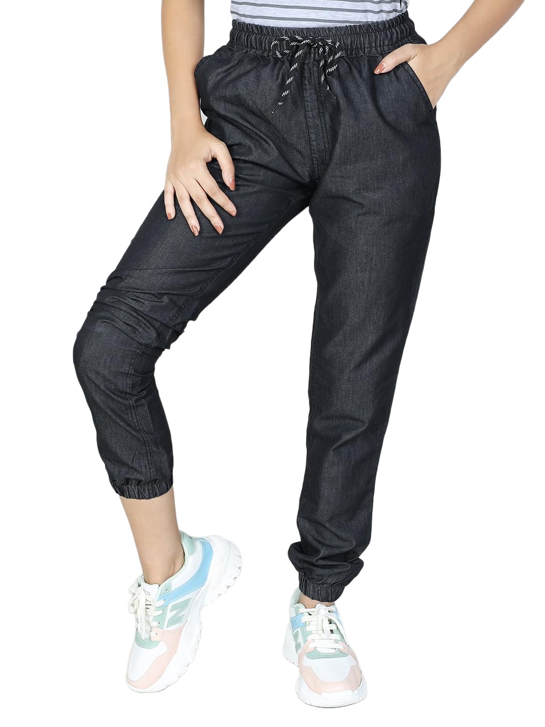 Regular fit Mid Rise Cotton Solid Joggers for Womens-image-27