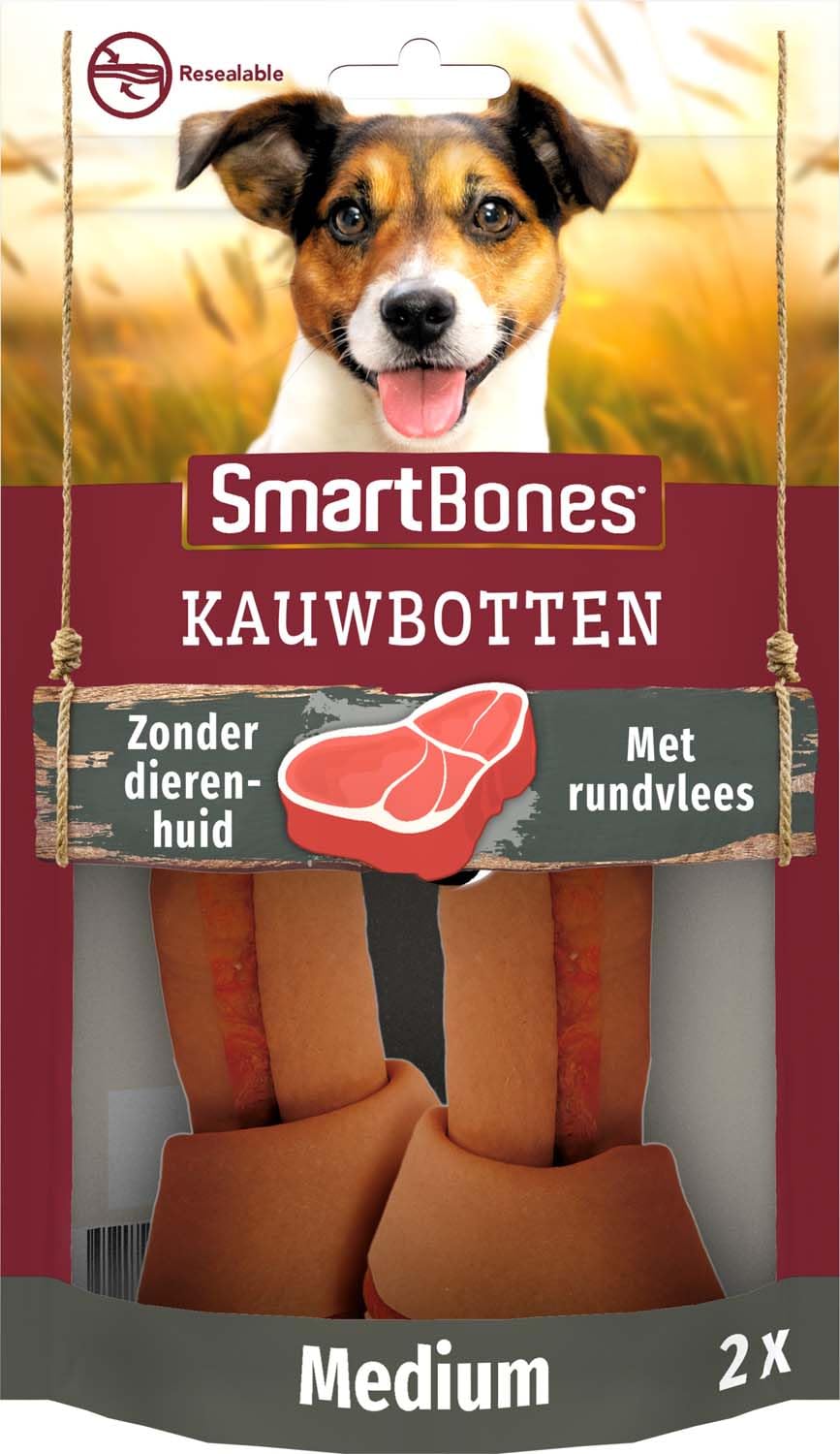 SmartBones Moyen au Bœuf – 2 Os à Mâcher Moyen Sans Peau d'Origine Animale pour Chien Adulte de Taille Moyenne - Très Faible teneur en Matières Grasses - Enrichi en Vitamines et en Minéraux