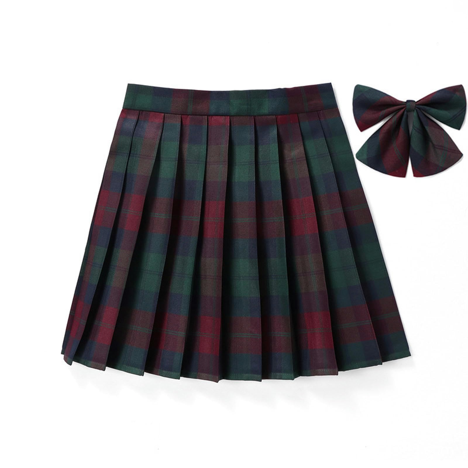 Falda A Cuadros Uniforme Escolar Falda Plisada De Rendimiento Falda De Media Longitud para Estudiantes Falda A Cuadros De Navidad Suave para Niña + Pajarita-S (Cintura 66 CM)