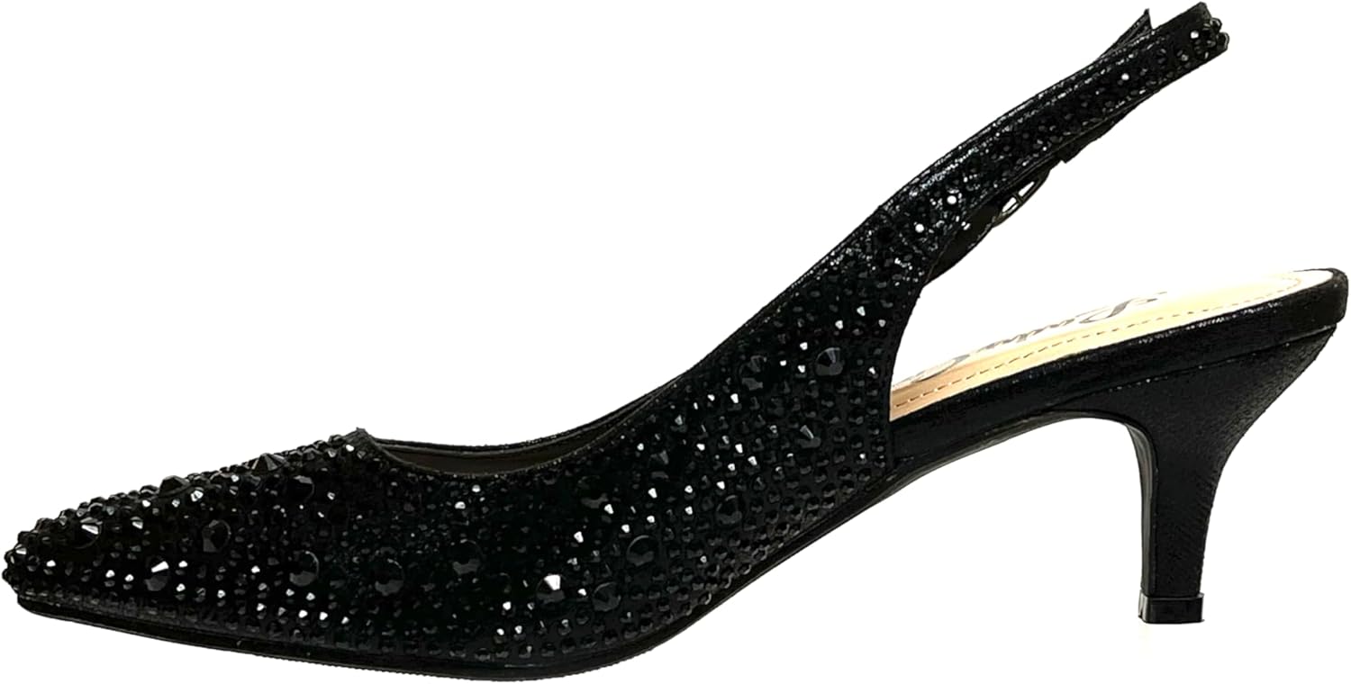 Lady Couture Women’s Sling Back Dressy Shoe | Rhinestone Embellished Pointed Toe Heels | Elegant Party, Wedding & Evening Pumps, Onyx