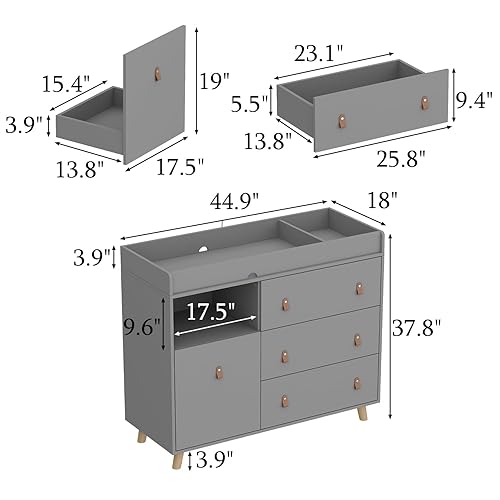 Miniatura 2 de Cómoda para bebé con cambiador, cómoda de 4 cajones con protector extraíble, estación de cambio de pañales para bebés, organizador de tela para