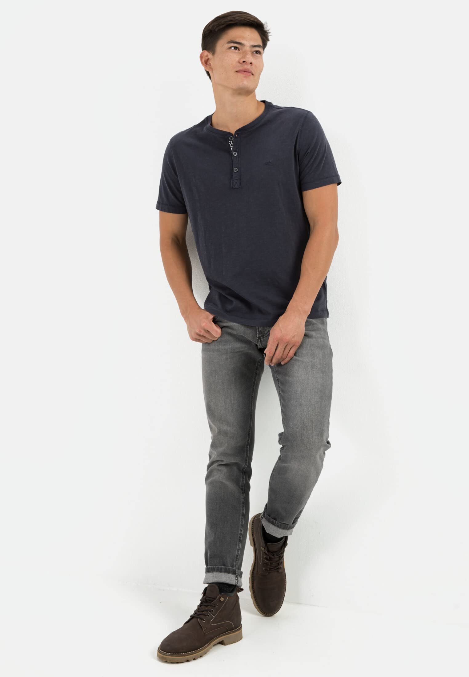 camel active Męska koszulka z krótkim rękawem Henley z zapięciem na guziki, granatowy, 3XL