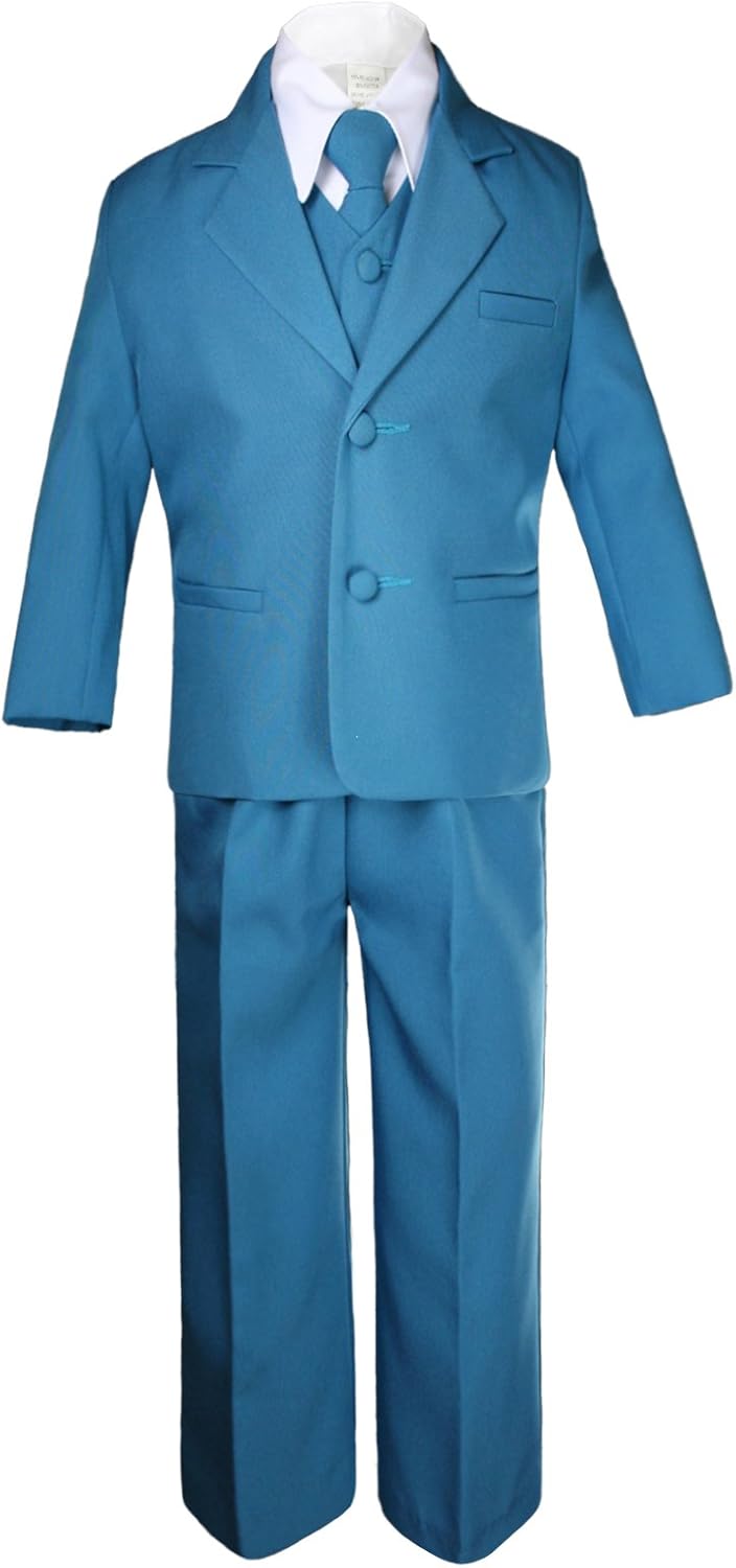 Formal Wedding Boys Green Teal Vest Sets Tuxedo Suits from Baby to Teen