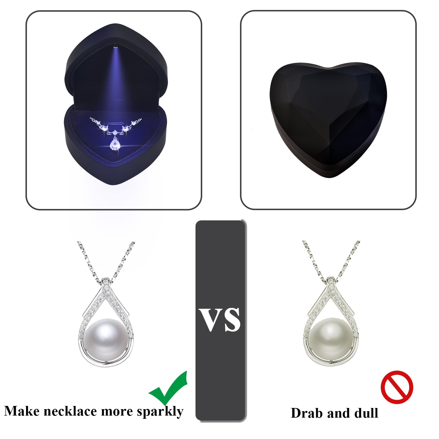 LED Heart Necklace Presentation Box with Automatic Light, Compact Necklace and Earring Display Case – Designed for Proposals, Romantic Gift Reveals, Weddings and Anniversary Moments, Black