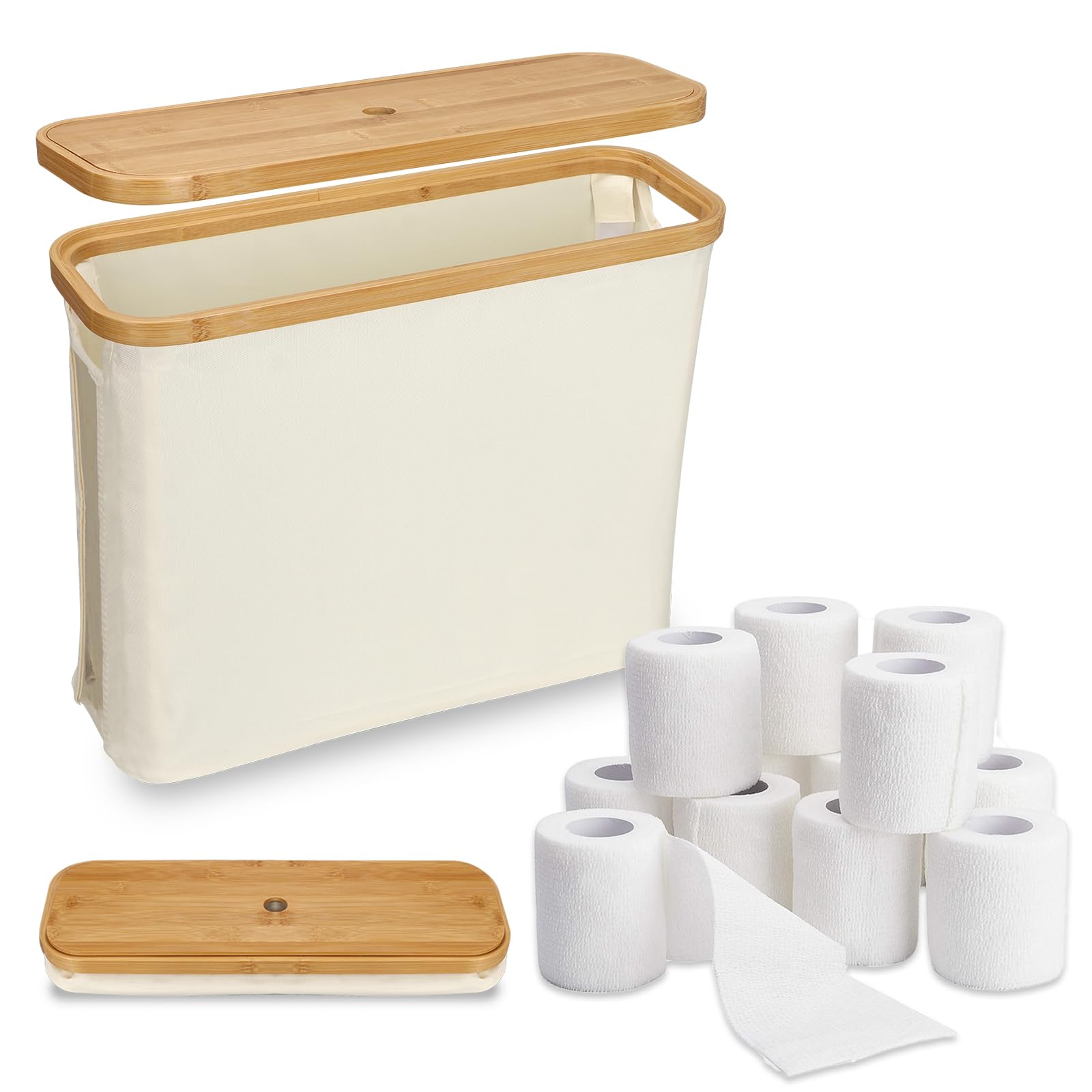 Toilet Paper Basket, Toilet Paper Storage with Lid The Ultimate Bathroom Organizer Toilet Paper Organizer Basket Bathroom Accessories Holder Free Standing Toilet Paper Holds Up to 9-12 Rolls(Beige)