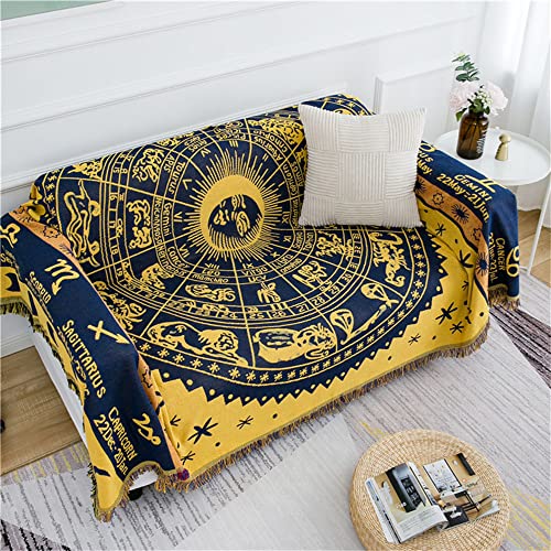 Boho Throw Blankets Woven Reversible Cotton Bohemian Tapestry Hippie Room Decor Witchy Astrology Zodiac Celestial Constellation Carpet Bed Recliner Chair Couch Sofa Cover Double Sided 50"X70" #TOP5