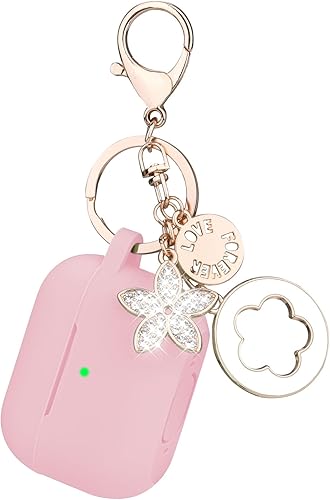 Miniatura 6 de OLEBAND Funda para Airpods Pro de 1 generación con bonito llavero brillante, funda protectora de silicona y antideslizante, compatible con Apple Air