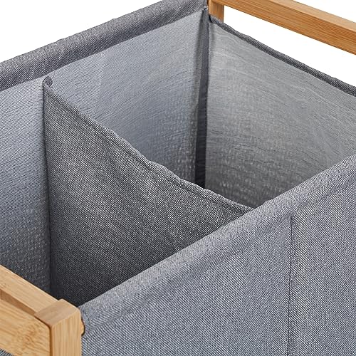 Panier à linge double compartiment 80l avec support bambou et roulettes - 7