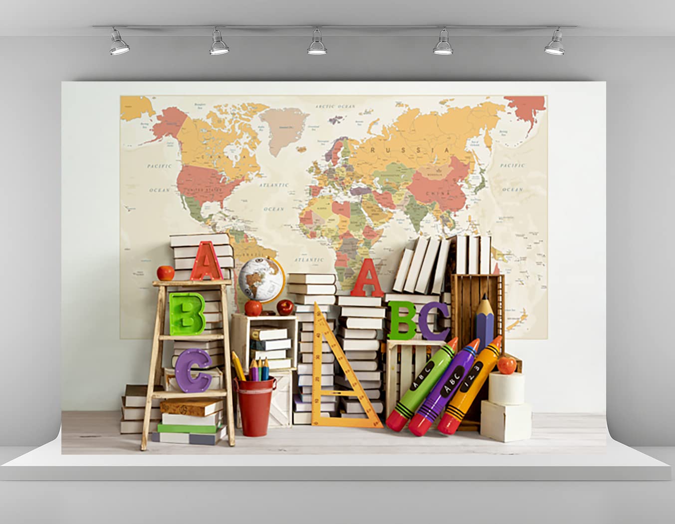 Kate 7x5ft Back to School Backdrops for Photography World Map Background Books Stationery Backgrounds Children Love Study House Wallpaper Banner