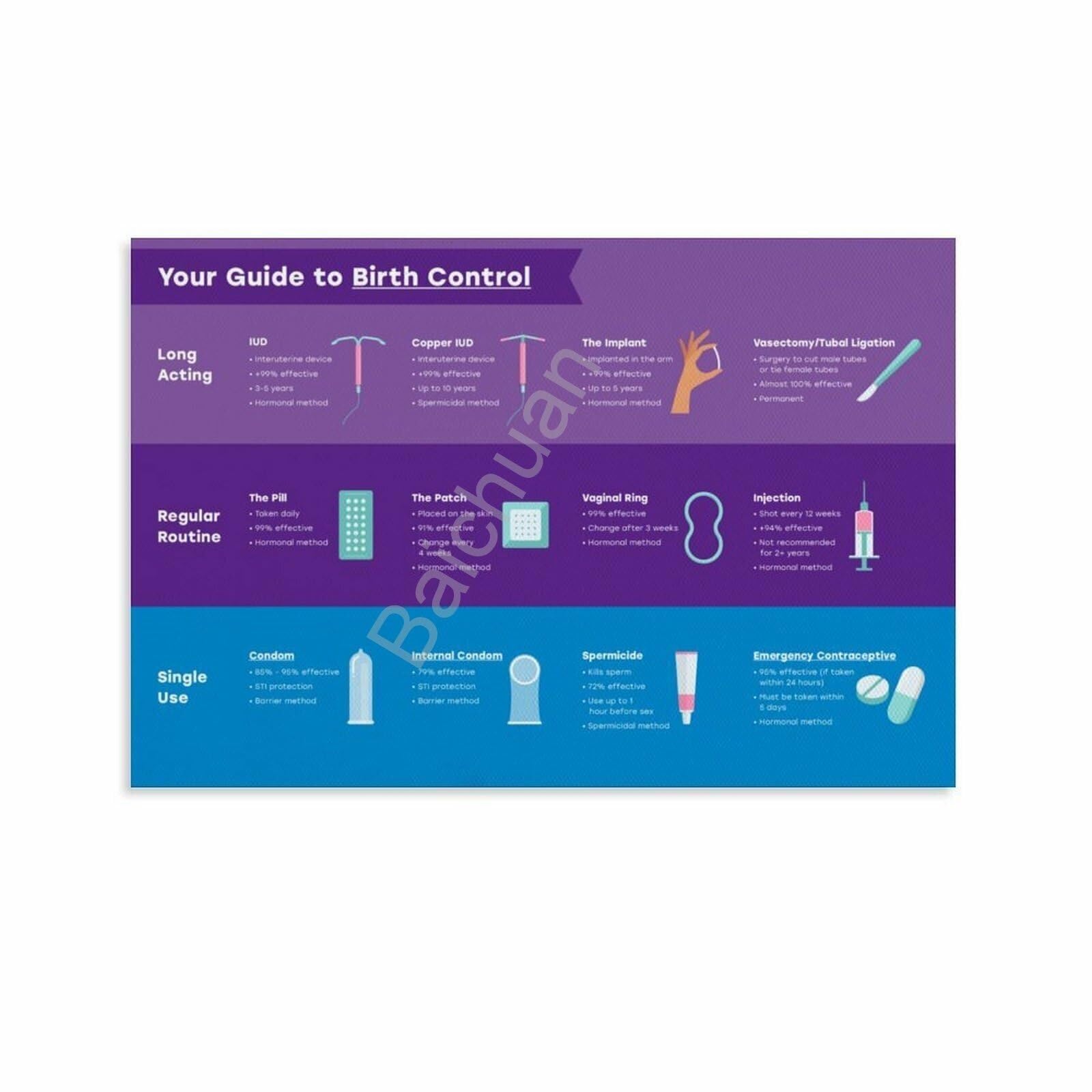KCDFDVJFBM Reproductive Health Education Chart Informative Poster Canvas Wall-Art for Health Science Classroom(Framed,12x18inch(30x45cm))