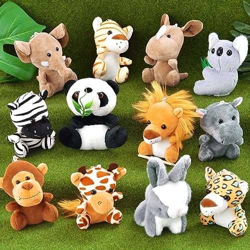 Tacobear 12 Stück Dschungel Kuscheltier Spielzeug 14cm Plüsch Schlüsselanhänger Kinder Weiche Mini Püschtier Stofftiere für Safari Party Mitgebsel Geburtstag Ostereier Weihnachten Kleine Geschenke