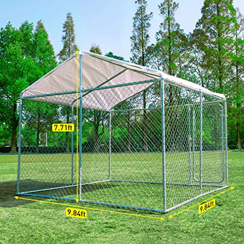 walnest Dog Cage Large Dogs Crate Pet Kennel Puppy Playpen with UV Protection Waterproof Cover and roof Indoor Outdoor 9.8 x 9.8 x 7.7 ft Silver - Thumbnail 3